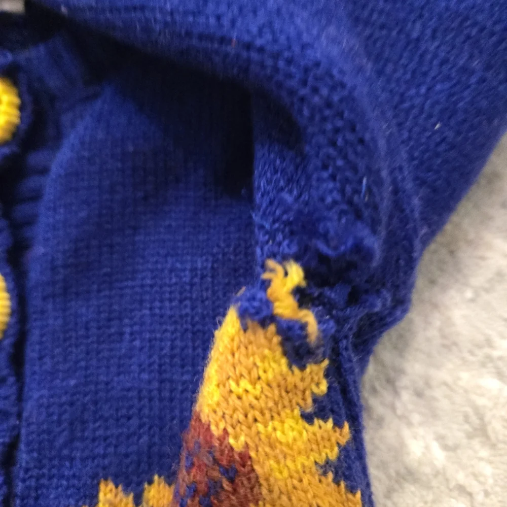 Vintage 1990s Blue Sunflower Knit Cardigan Sweater